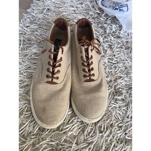 Mens POLO RALPH LAUREN Vaughn Canvas Sport Suede Tan Oxford Sneaker Sz 12 D shoe